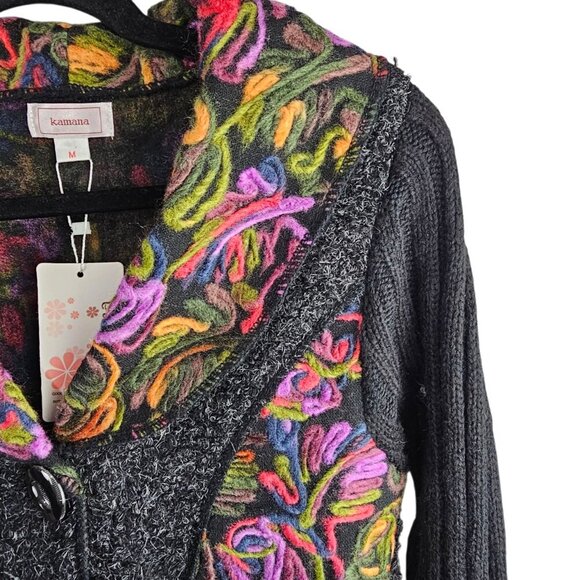 Kamana New Women's Jungle Queen Knit Embordered Button Wool Blend Sweater Coat - Picture 4 of 12